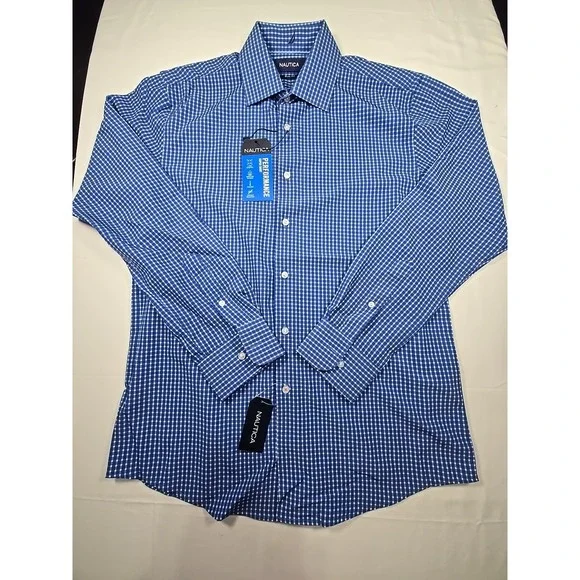 Nwt Nautica Mens Medium Slim Fit Performance Stretch L/S Button Down Shirt